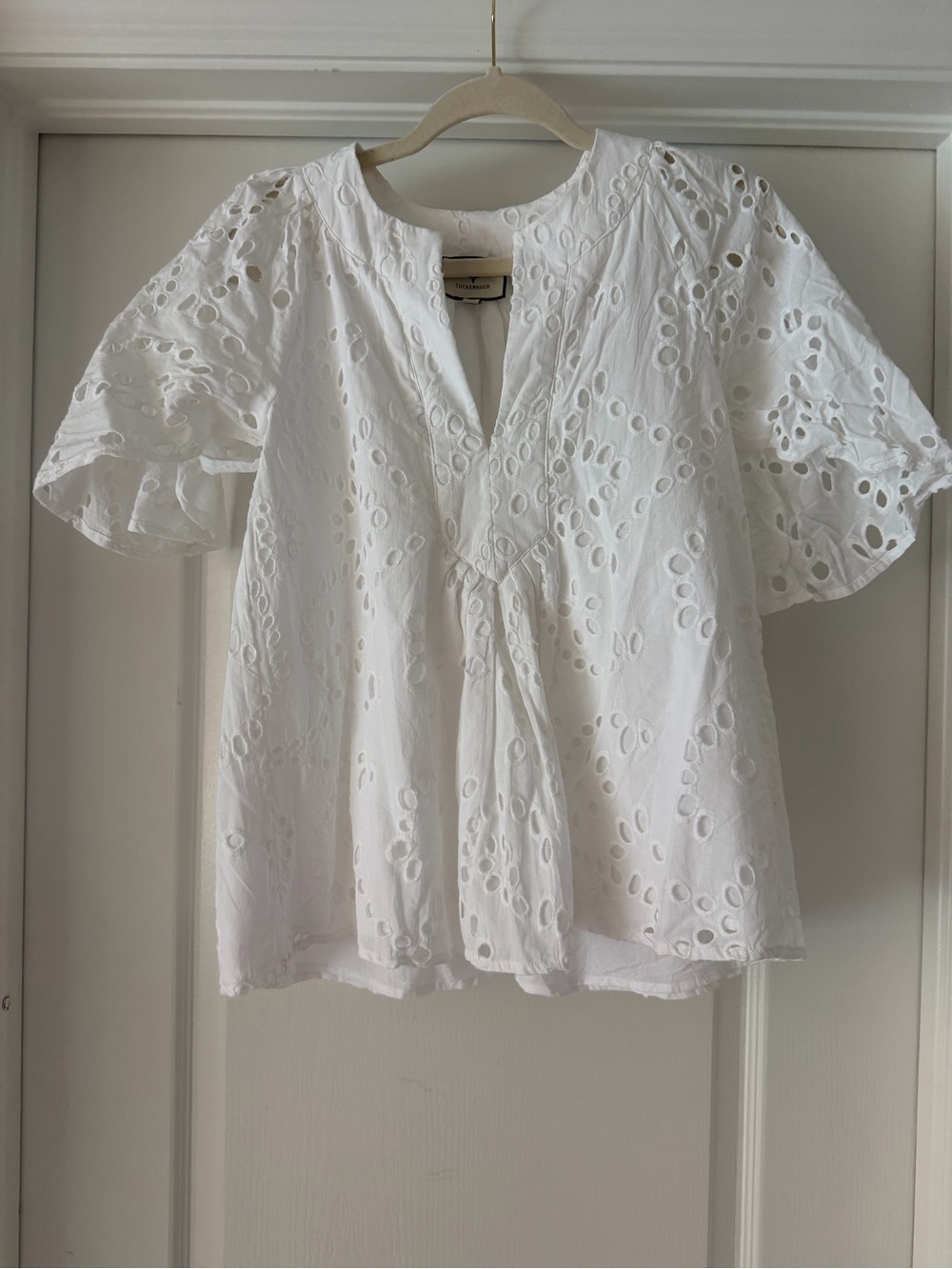 Tuckernuck White Eyelet Cotton Peasant Blouse
